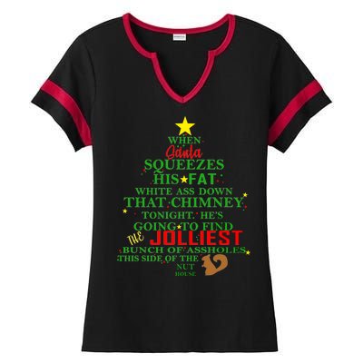 Santa Squeezes Down The Chimney Ladies Halftime Notch Neck Tee