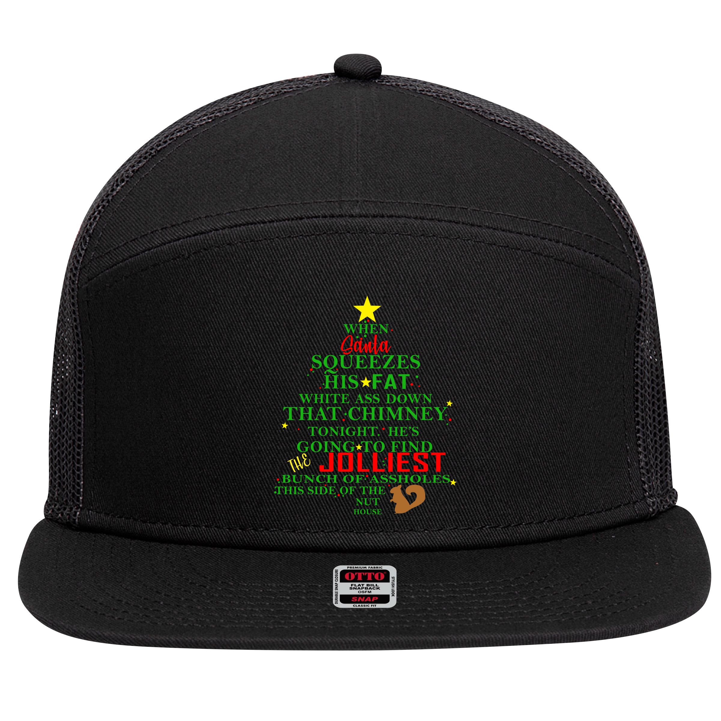 Santa Squeezes Down The Chimney 7 Panel Mesh Trucker Snapback Hat