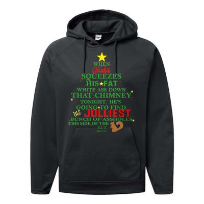 Santa Squeezes Down The Chimney Performance Fleece Hoodie