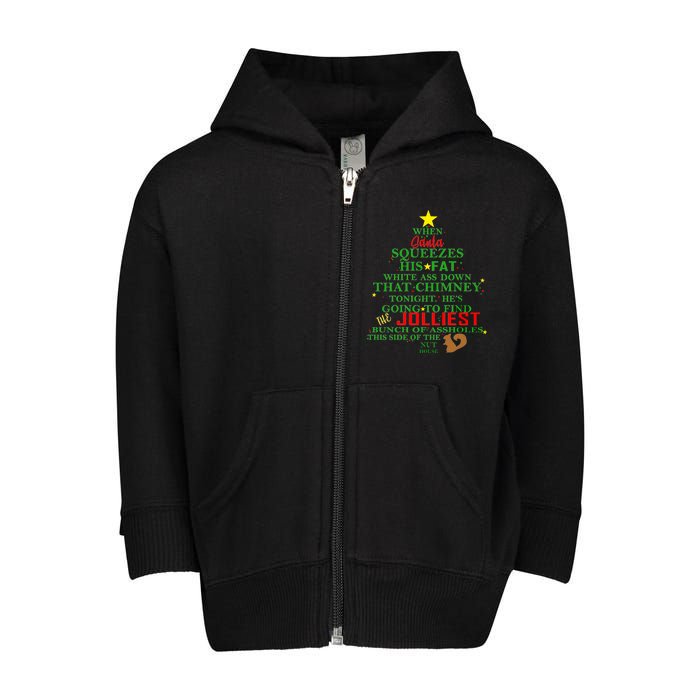 Santa Squeezes Down The Chimney Toddler Zip Fleece Hoodie