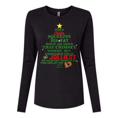 Santa Squeezes Down The Chimney Womens Cotton Relaxed Long Sleeve T-Shirt