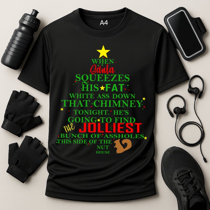 Santa Squeezes Down The Chimney Performance Shirt
