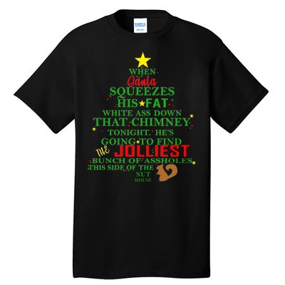 Santa Squeezes Down The Chimney Tall T-Shirt