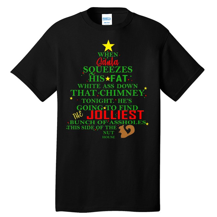 Santa Squeezes Down The Chimney Tall T-Shirt