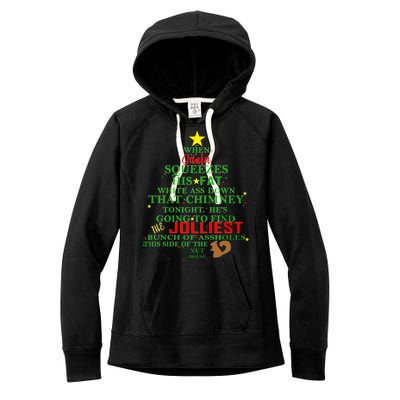 Santa Squeezes Down The Chimney Women's Fleece Hoodie