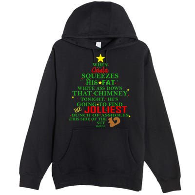 Santa Squeezes Down The Chimney Premium Pullover Hoodie