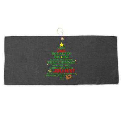 Santa Squeezes Down The Chimney Large Microfiber Waffle Golf Towel