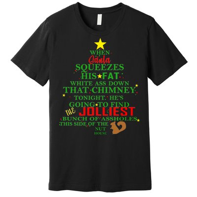 Santa Squeezes Down The Chimney Premium T-Shirt