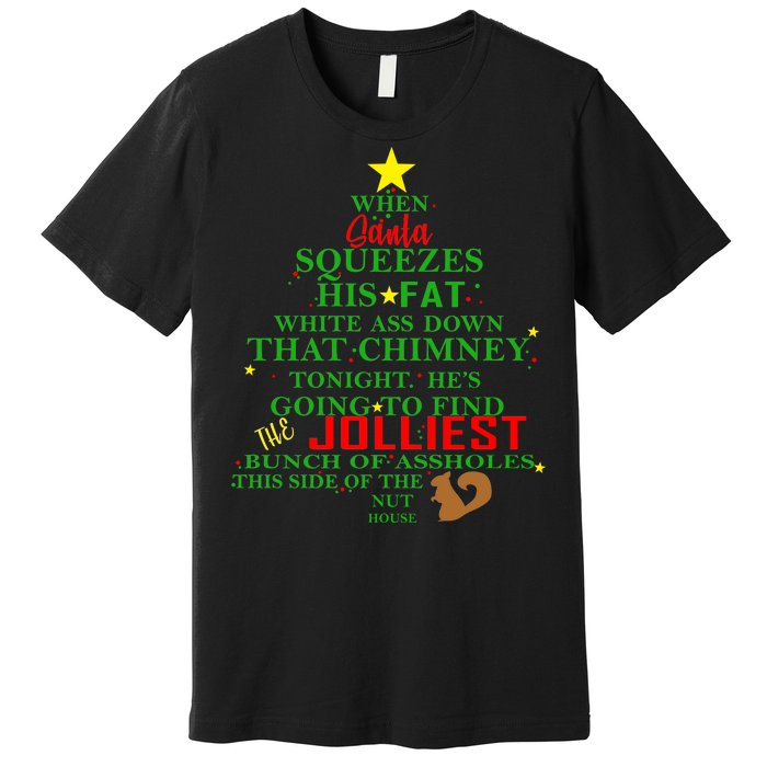 Santa Squeezes Down The Chimney Premium T-Shirt