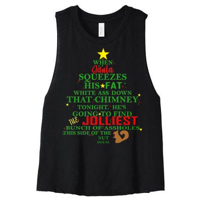 Santa Squeezes Down The Chimney Women's Racerback Cropped Tank