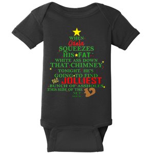 Santa Squeezes Down The Chimney Baby Bodysuit