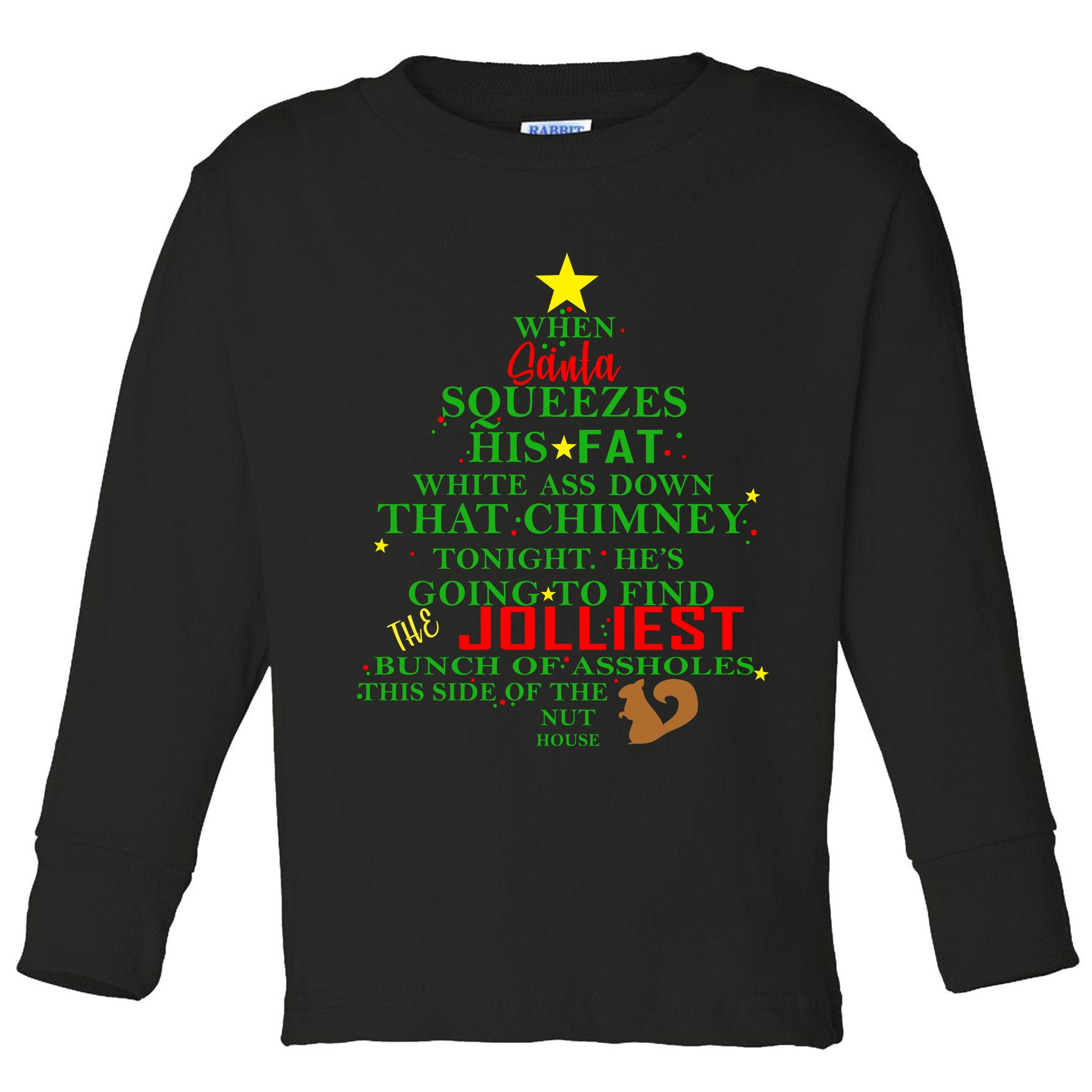 Santa Squeezes Down The Chimney Toddler Long Sleeve Shirt