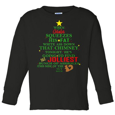 Santa Squeezes Down The Chimney Toddler Long Sleeve Shirt