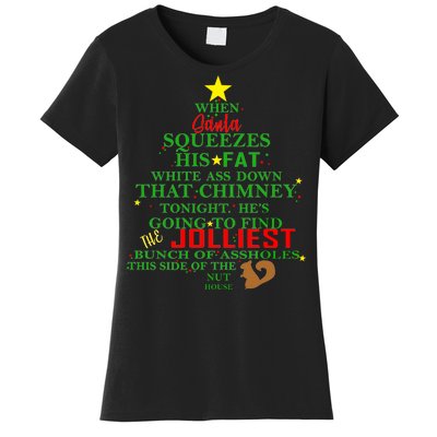 Santa Squeezes Down The Chimney Women's T-Shirt