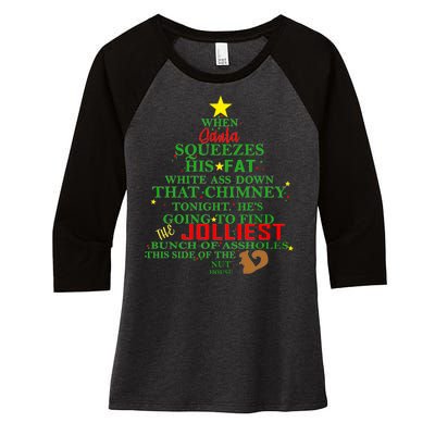 Santa Squeezes Down The Chimney Women's Tri-Blend 3/4-Sleeve Raglan Shirt