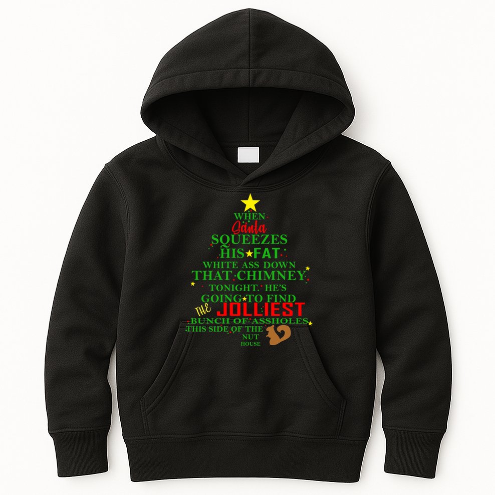Santa Squeezes Down The Chimney Kids Hoodie