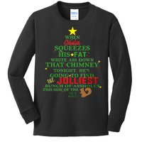 Santa Squeezes Down The Chimney Kids Long Sleeve Shirt