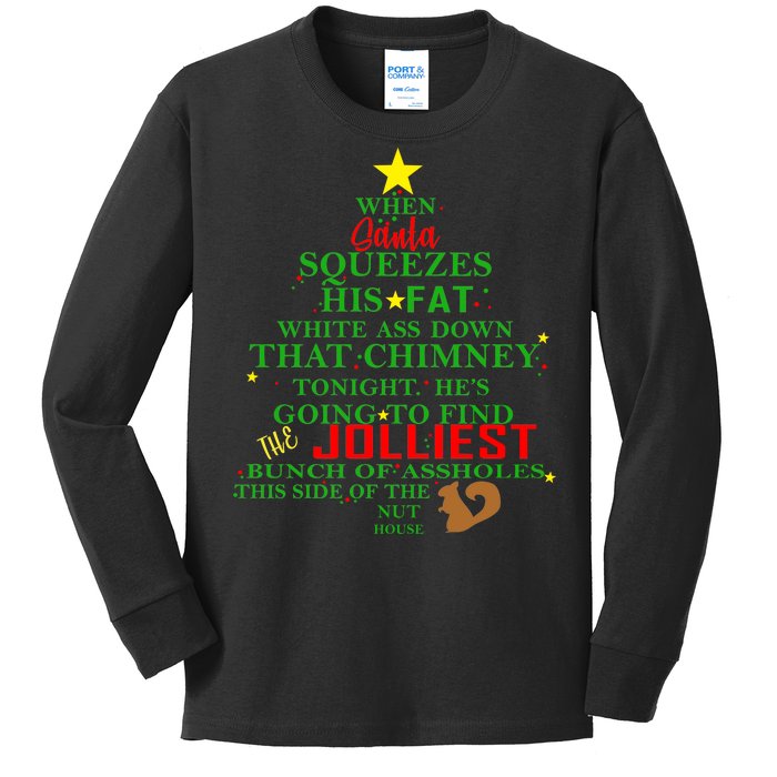 Santa Squeezes Down The Chimney Kids Long Sleeve Shirt