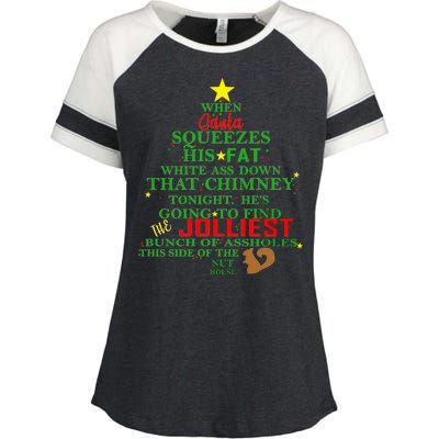 Santa Squeezes Down The Chimney Enza Ladies Jersey Colorblock Tee