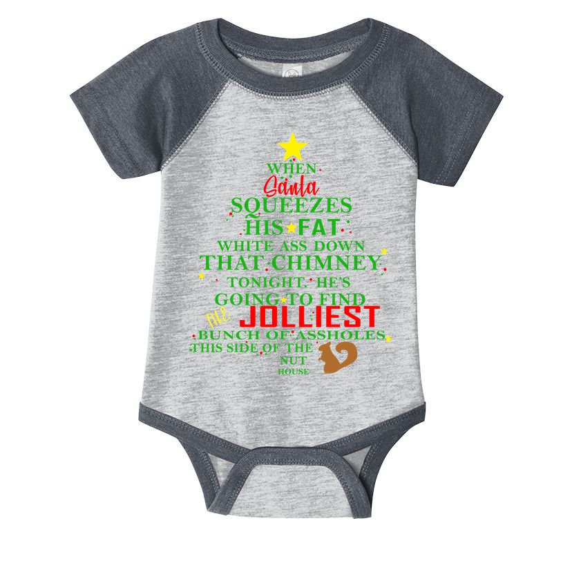 Santa Squeezes Down The Chimney Infant Baby Jersey Bodysuit