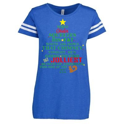 Santa Squeezes Down The Chimney Enza Ladies Jersey Football T-Shirt