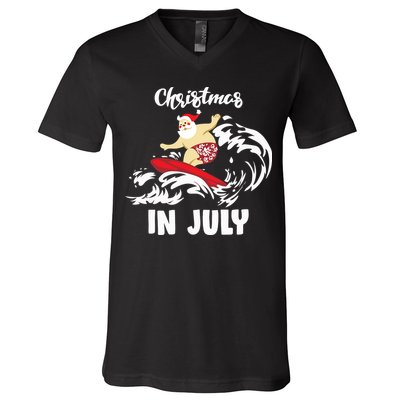 Santa Surfing Christmas In July V-Neck T-Shirt