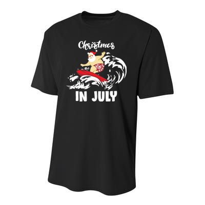 Santa Surfing Christmas In July Youth Performance Sprint T-Shirt