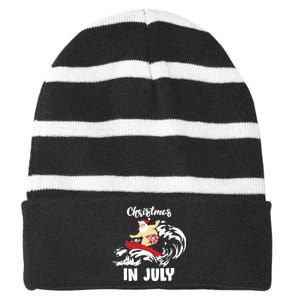 Santa Surfing Christmas In July Striped Beanie with Solid Band