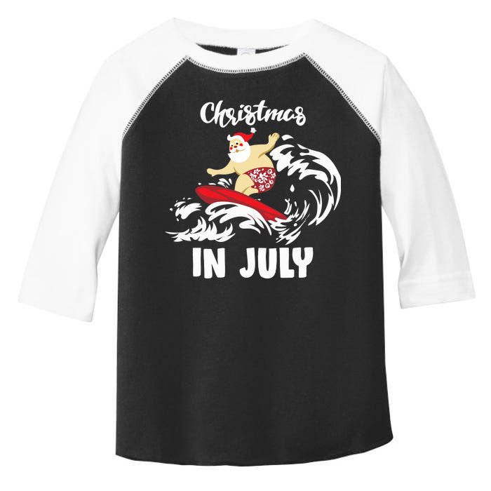 Santa Surfing Christmas In July Toddler Fine Jersey T-Shirt