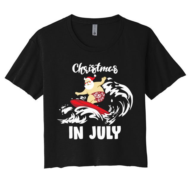 Santa Surfing Christmas In July Crop Top
