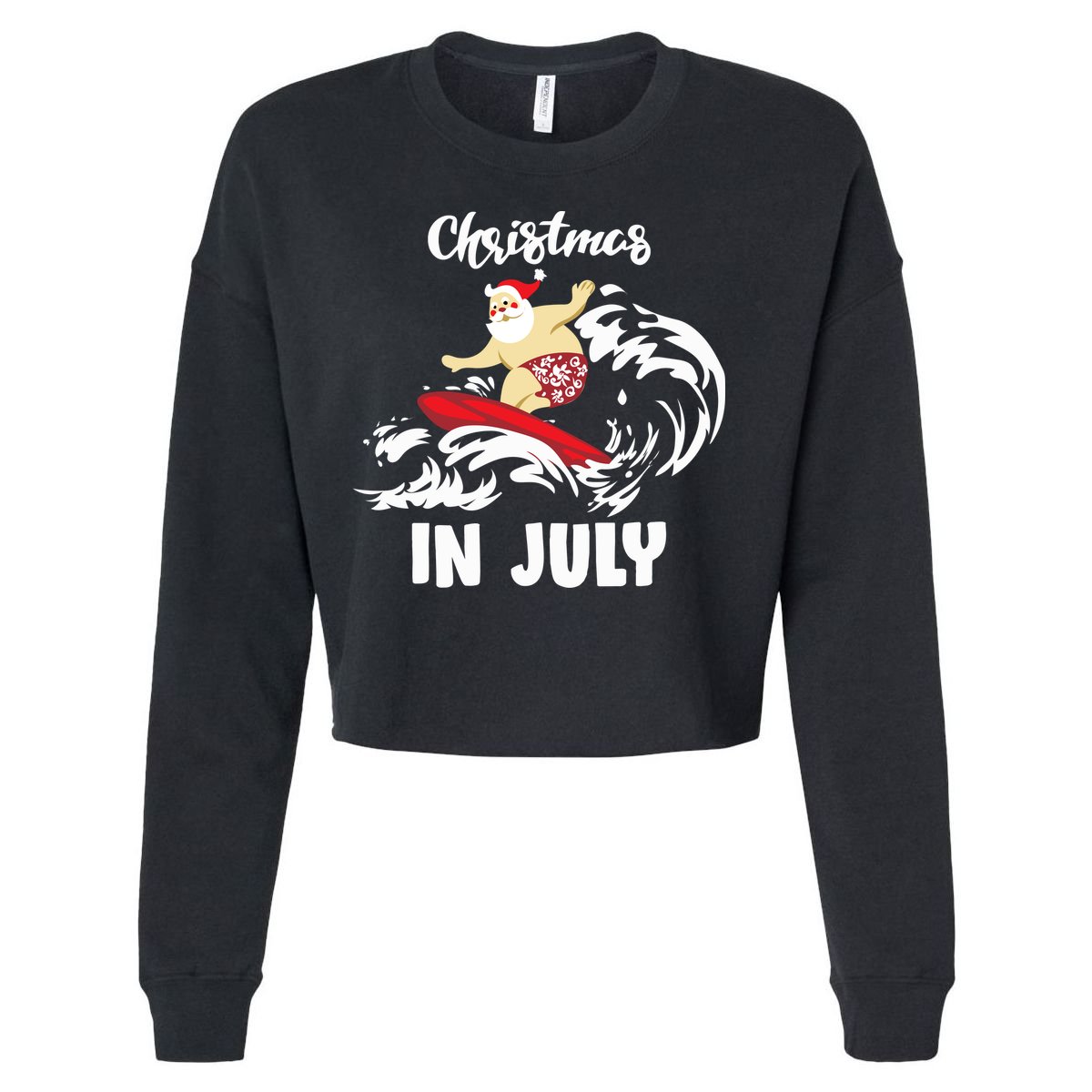 Santa Surfing Christmas In July Cropped Pullover Crew