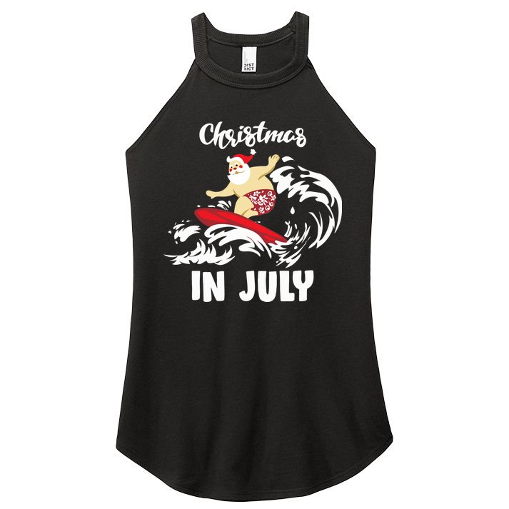 Santa Surfing Christmas In July Women's Perfect Tri Rocker Tank