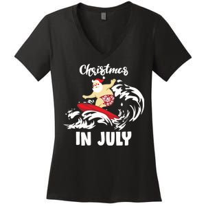 Santa Surfing Christmas In July Women's V-Neck T-Shirt