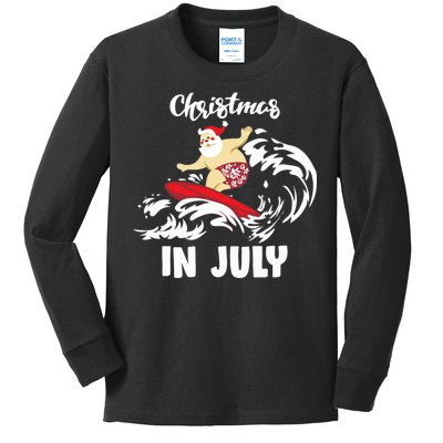 Santa Surfing Christmas In July Kids Long Sleeve Shirt