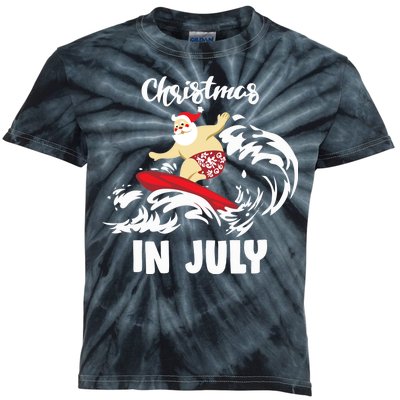 Santa Surfing Christmas In July Kids Tie-Dye T-Shirt