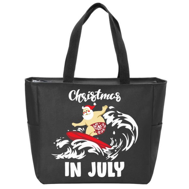 Santa Surfing Christmas In July Zip Tote Bag
