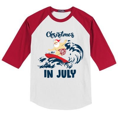 Santa Surfing Christmas In July Kids Colorblock Raglan Jersey