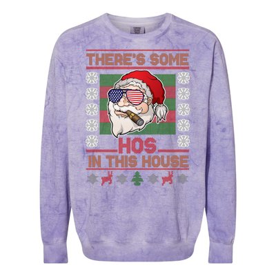 Santa There's Some Hos In This House Flag Ugly Christmas Sweater Colorblast Crewneck Sweatshirt