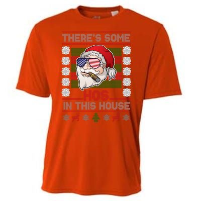 Santa There's Some Hos In This House Flag Ugly Christmas Sweater Cooling Performance Crew T-Shirt