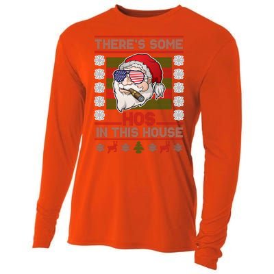 Santa There's Some Hos In This House Flag Ugly Christmas Sweater Cooling Performance Long Sleeve Crew