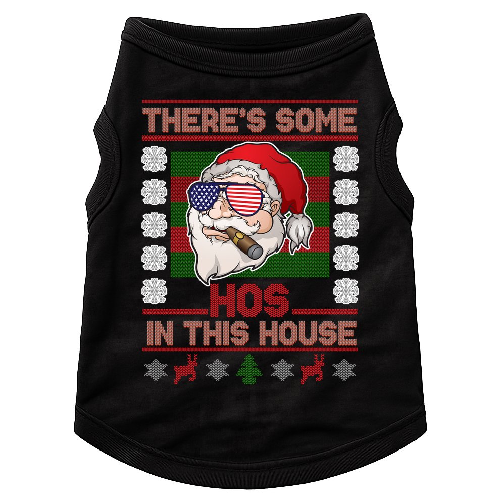 Santa There's Some Hos In This House Flag Ugly Christmas Sweater Doggie Tank