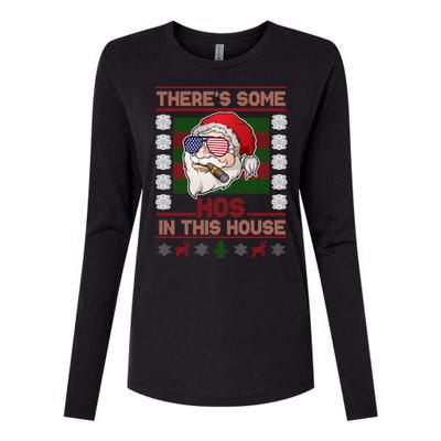 Santa There's Some Hos In This House Flag Ugly Christmas Sweater Womens Cotton Relaxed Long Sleeve T-Shirt