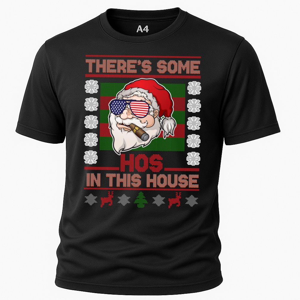 Santa There's Some Hos In This House Flag Ugly Christmas Sweater Performance Shirt