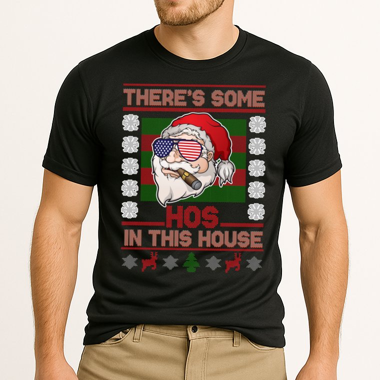 Santa There's Some Hos In This House Flag Ugly Christmas Sweater Performance Shirt
