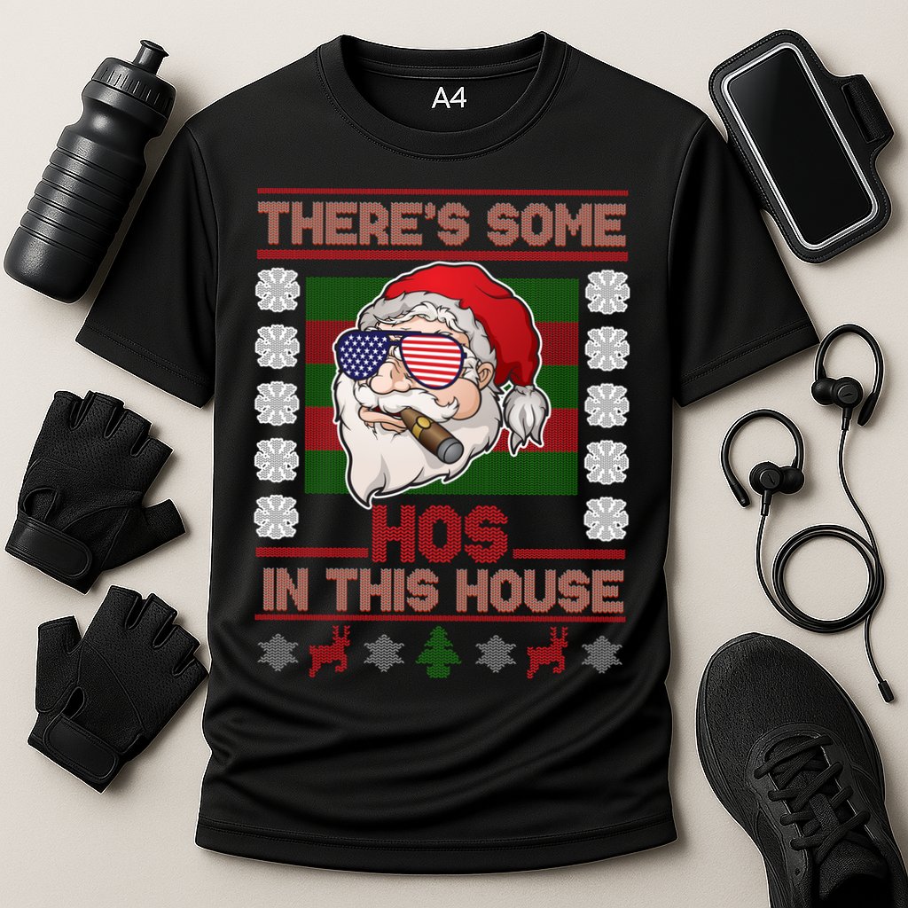 Santa There's Some Hos In This House Flag Ugly Christmas Sweater Performance Shirt