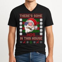 Santa There's Some Hos In This House Flag Ugly Christmas Sweater V-Neck T-Shirt