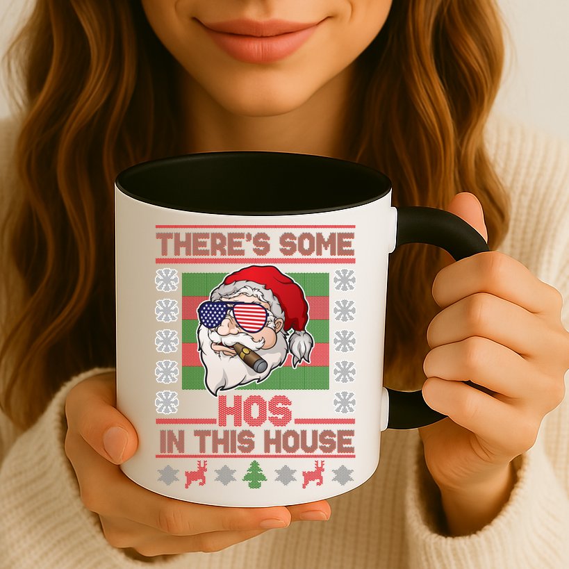 Santa There's Some Hos In This House Flag Ugly Christmas Sweater Mug