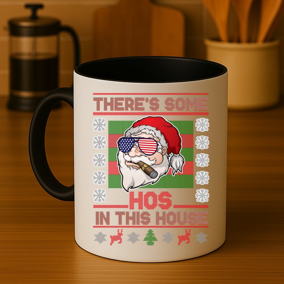 Santa There's Some Hos In This House Flag Ugly Christmas Sweater Mug