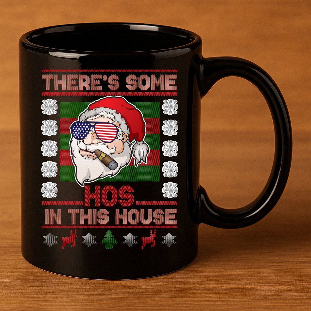 Santa There's Some Hos In This House Flag Ugly Christmas Sweater 11oz C Handle Ceramic Mug