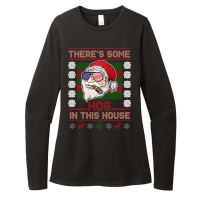 Santa There's Some Hos In This House Flag Ugly Christmas Sweater Womens CVC Long Sleeve Shirt